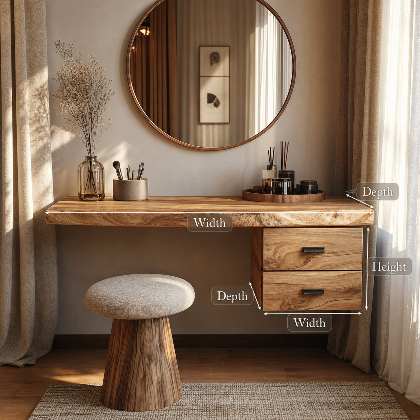 Modern Organic Solid Wood Dressing Table Bedroom Floating - product view 6
