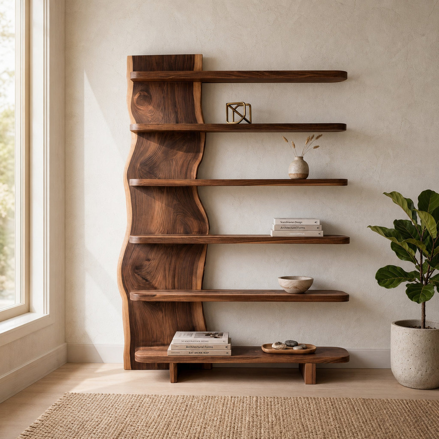 Modern Organic Wooden Standing Shelf For Lounge Area - product view 6