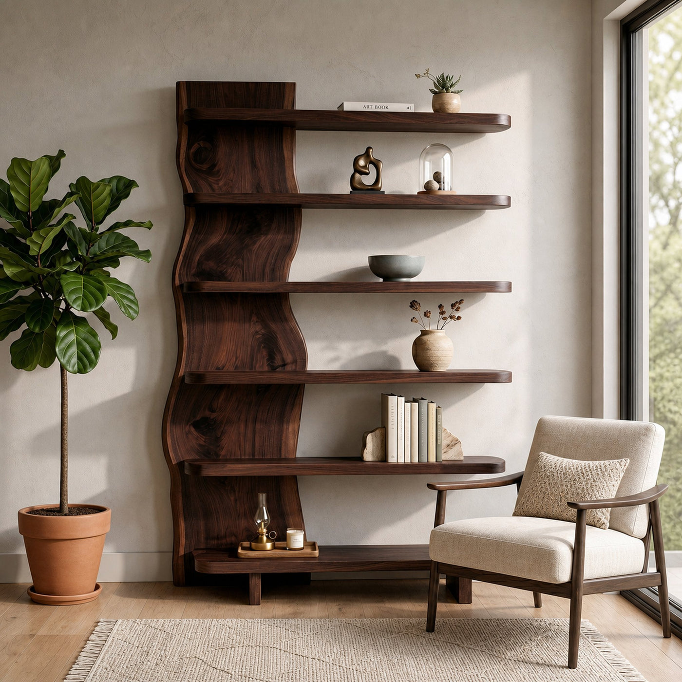 Modern Organic Wooden Standing Shelf For Lounge Area - product view 7