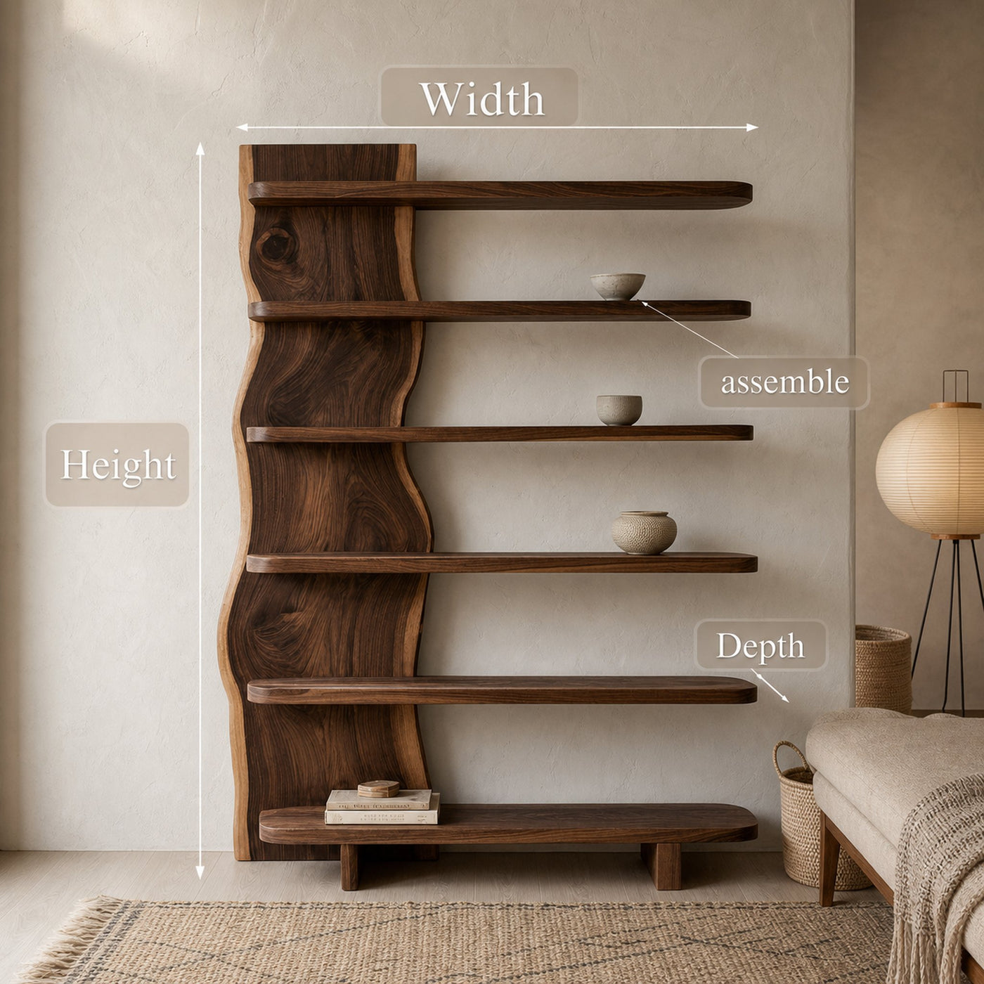 Modern Organic Wooden Standing Shelf For Lounge Area - product view 8