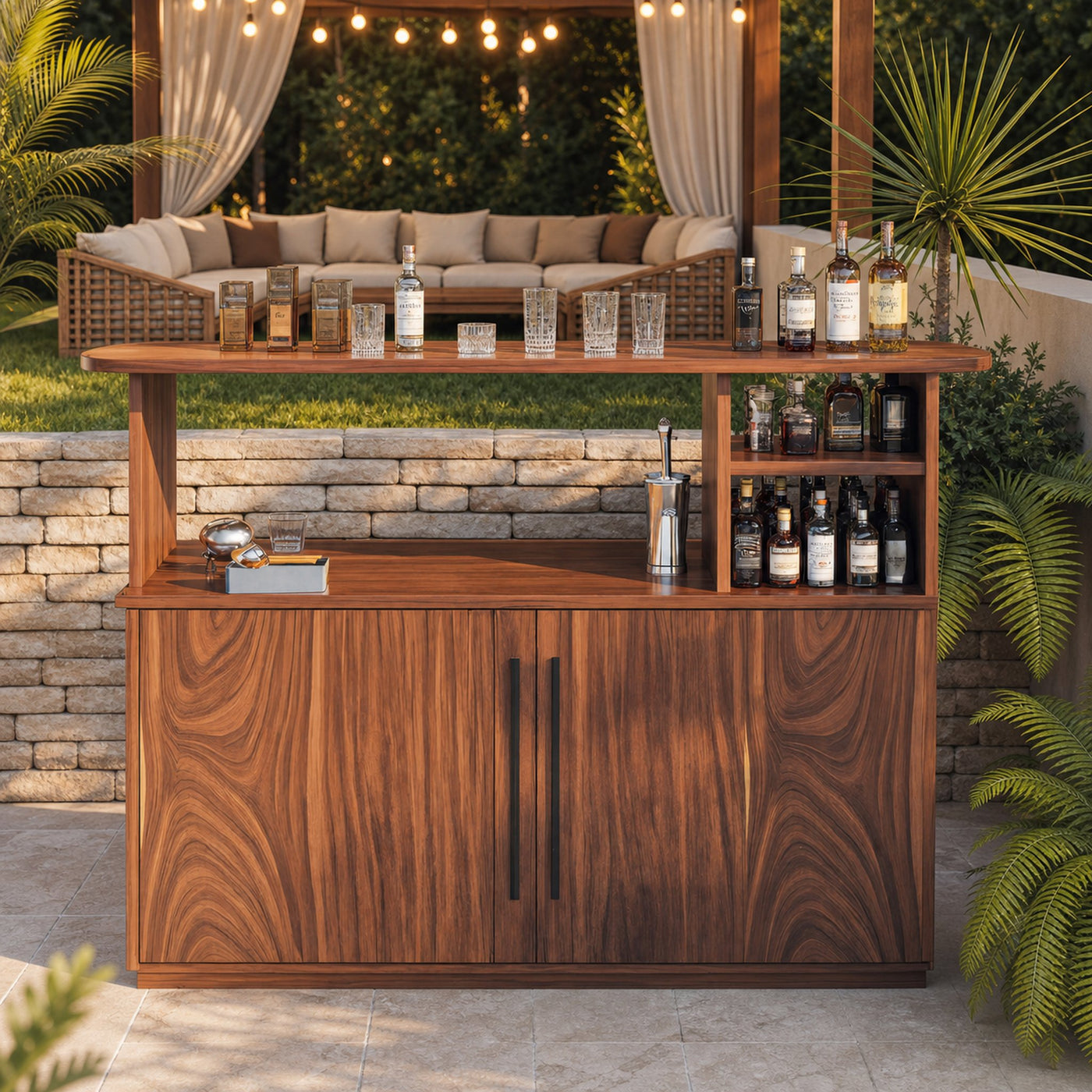 Modern Outdoor Bar Table With Cabinet For Patio Or Poolside