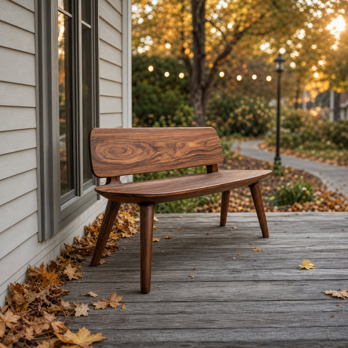 Modern Outdoor Bench With Curved Backrest For Garden