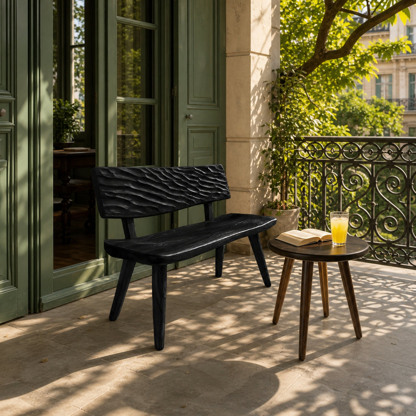 Modern Outdoor Wood Bench With Carved Backrest For Patio - product view 7
