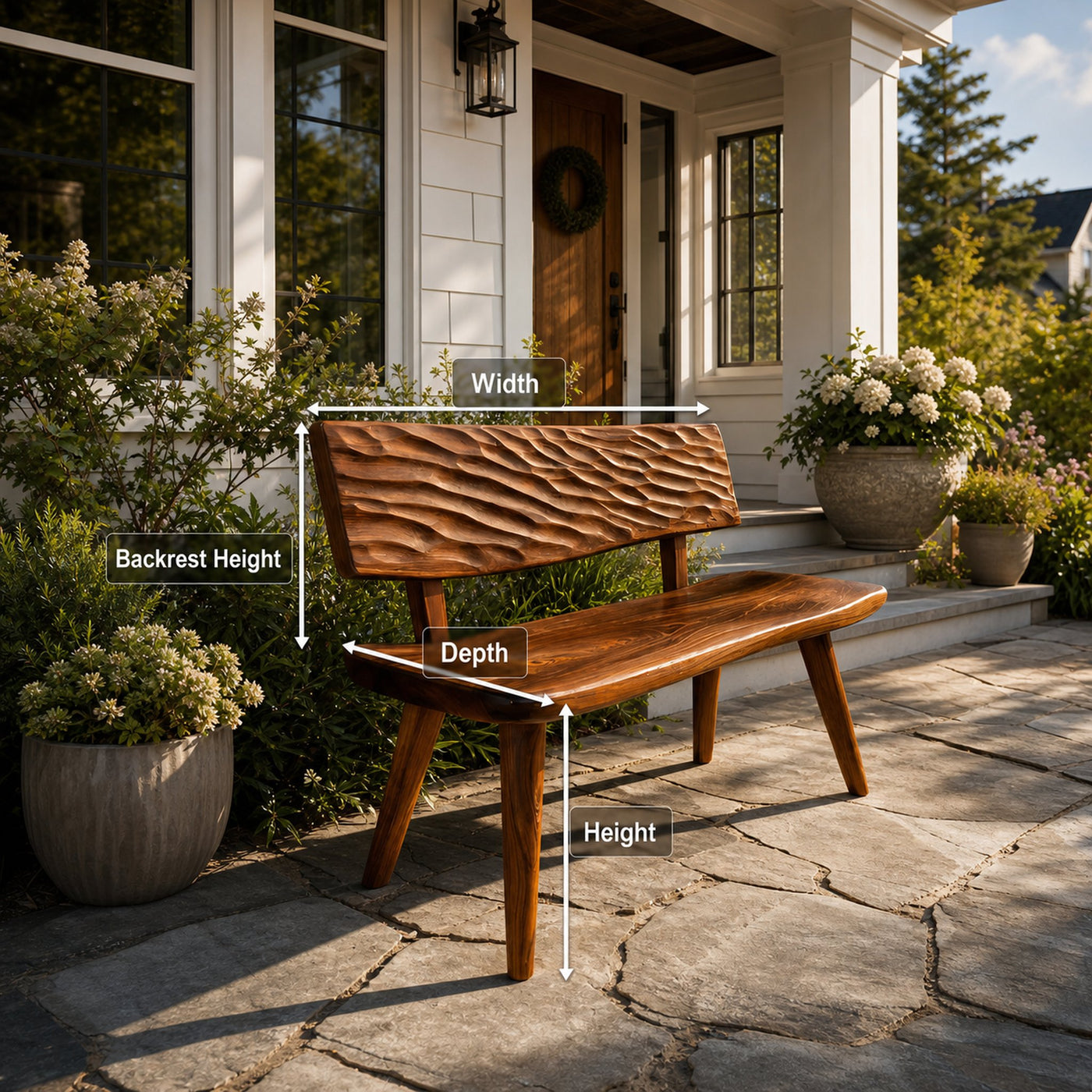 Modern Outdoor Wood Bench With Carved Backrest For Patio - product view 8