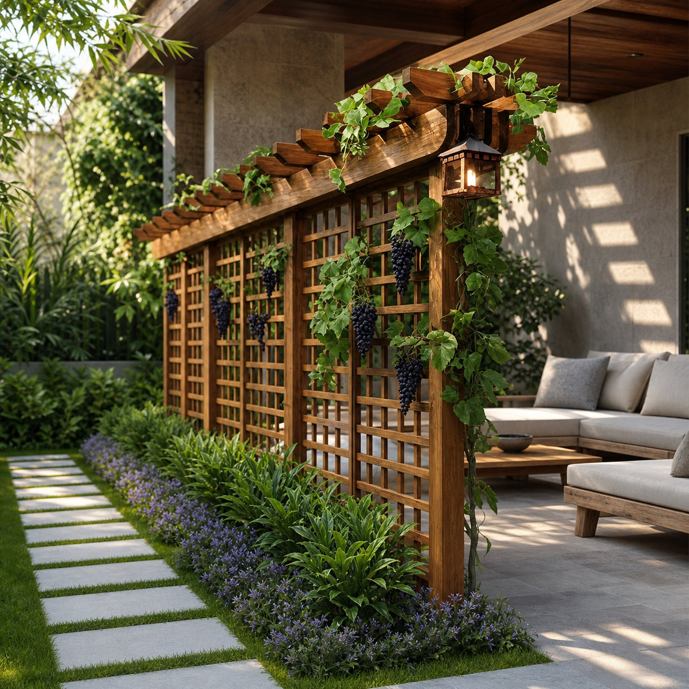 Modern Pergola Wall Divider For Garden Privacy and Climbing Vines