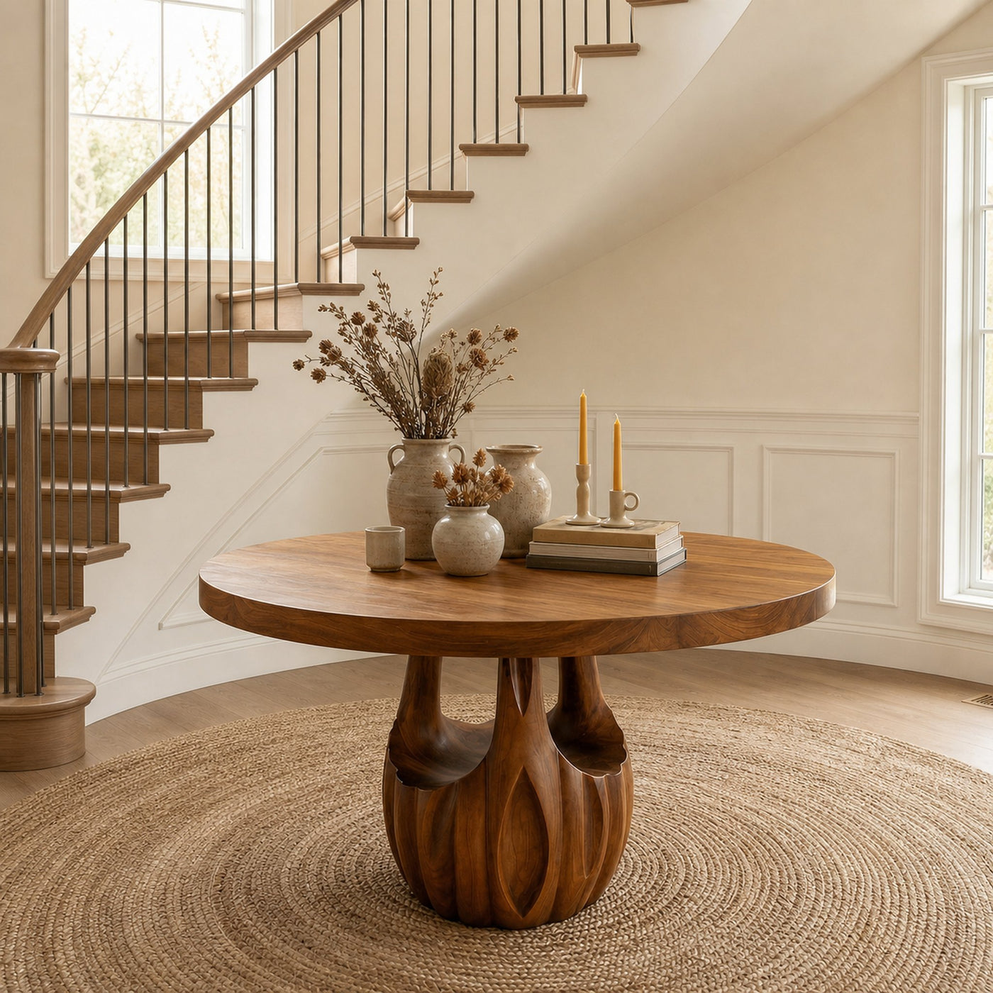 Modern Round Entryway Foyer Table With Unique Sculptural Base For Entryway And Hallway - product view 6