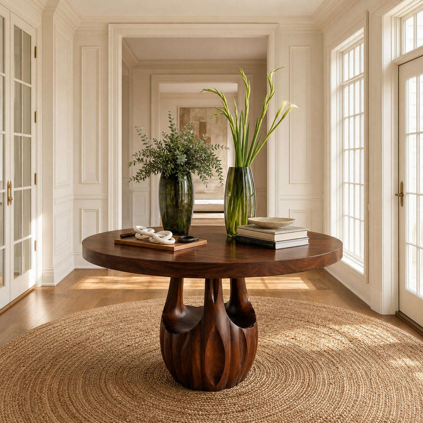 Modern Round Entryway Foyer Table With Unique Sculptural Base For Entryway And Hallway - product view 7