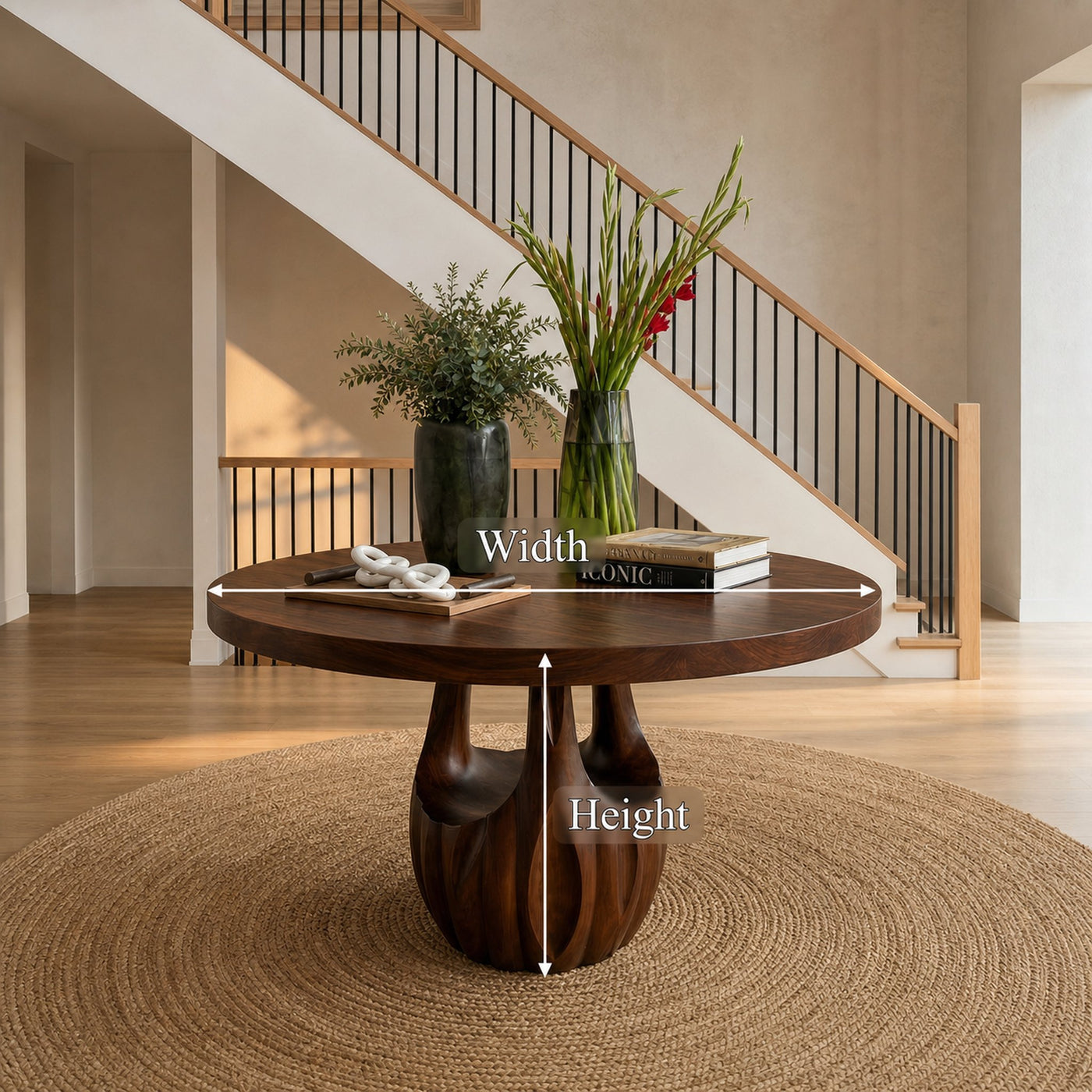 Modern Round Entryway Foyer Table With Unique Sculptural Base For Entryway And Hallway - product view 8