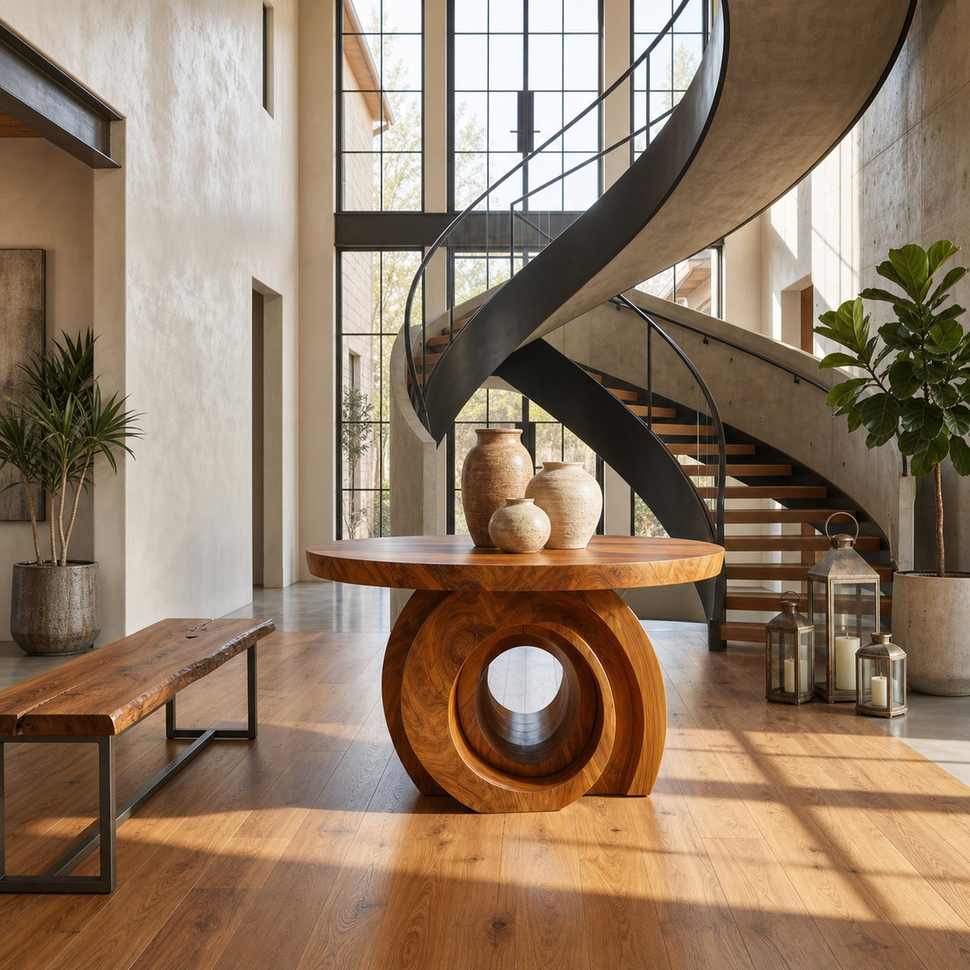 Modern Round Foyer Table With Sculptural Ring Pedestal Base For Entryway And Hallway - product view 6