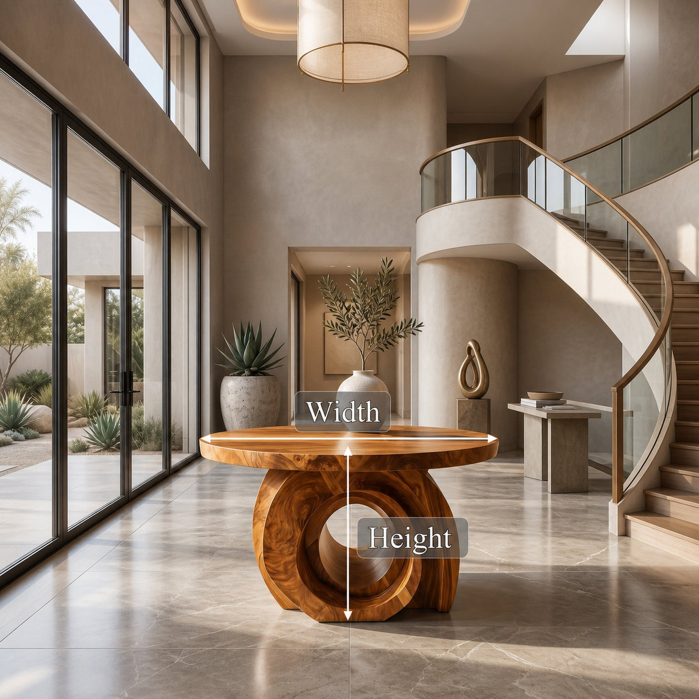 Modern Round Foyer Table With Sculptural Ring Pedestal Base For Entryway And Hallway - product view 8