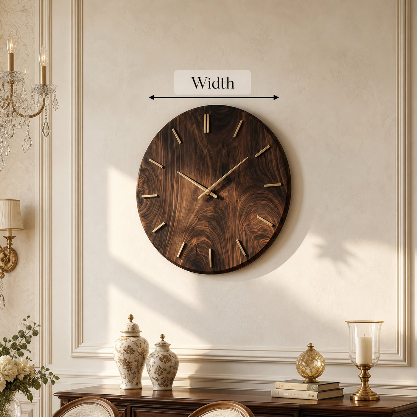 Modern Round Solid Wood Wall Clock Natural Wood Living Room - product view 6