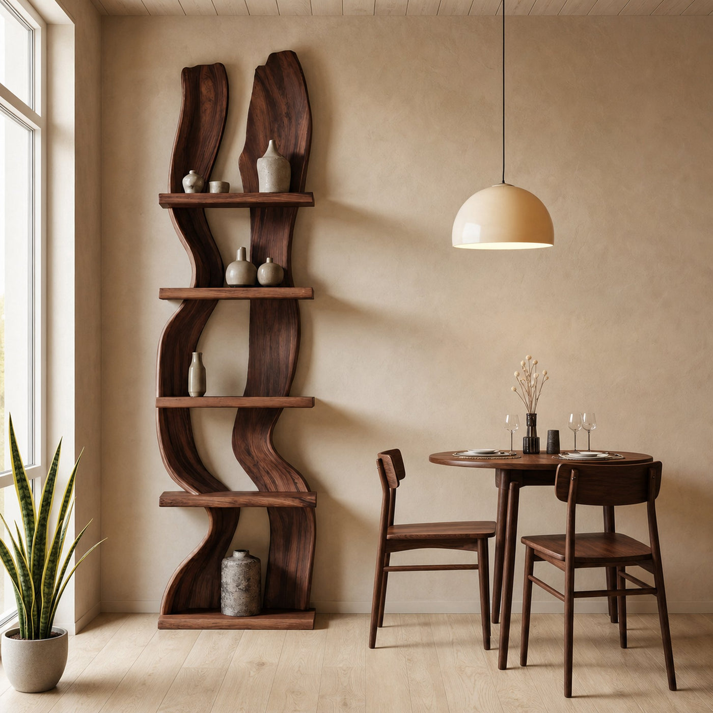 Modern Rustic Standing Shelf With Curved Silhouette For Living Room - product view 7
