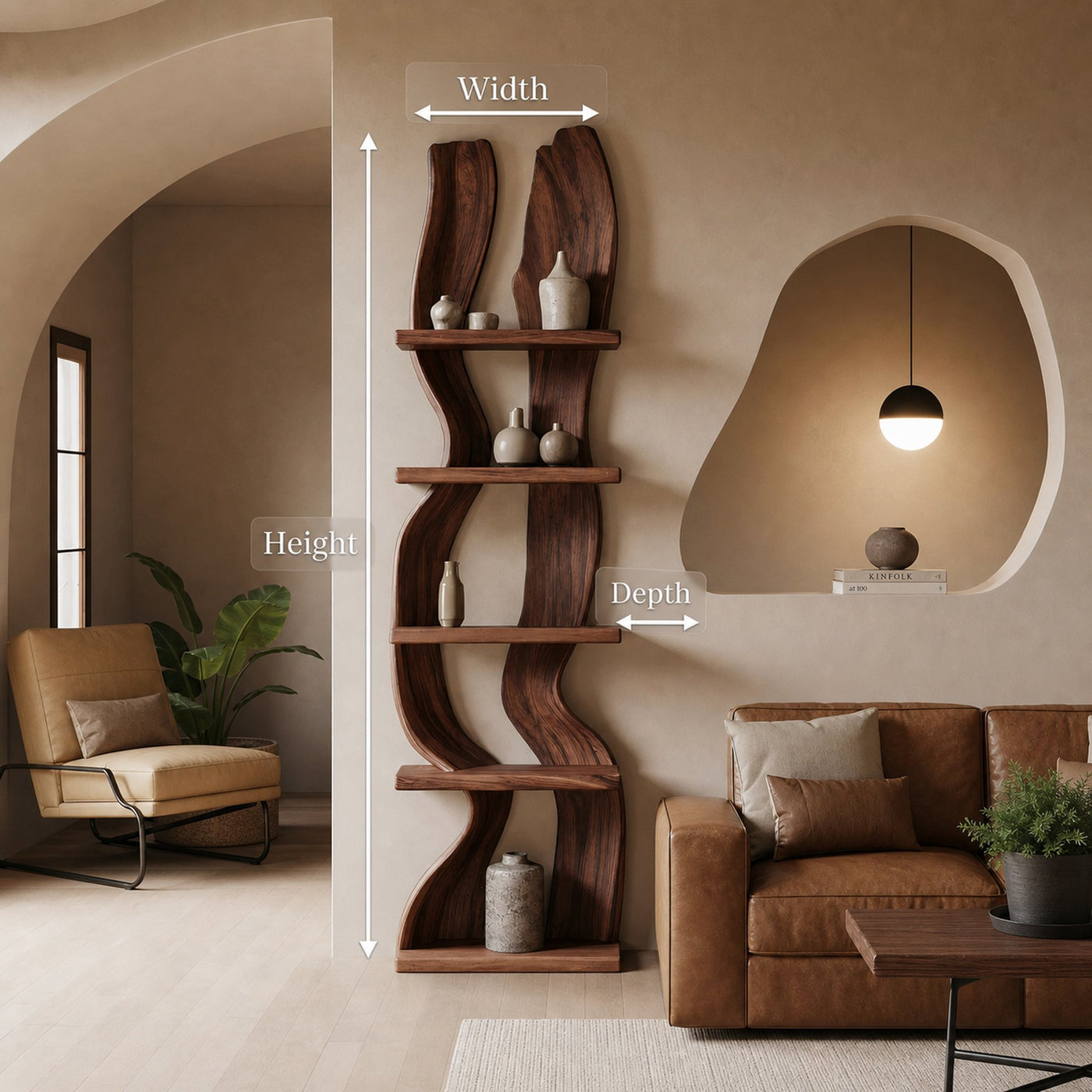 Modern Rustic Standing Shelf With Curved Silhouette For Living Room - product view 8