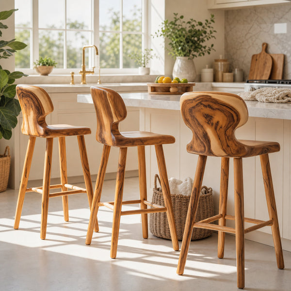 Modern Sculpted Bar Stools With Curved Backrest For Kitchen