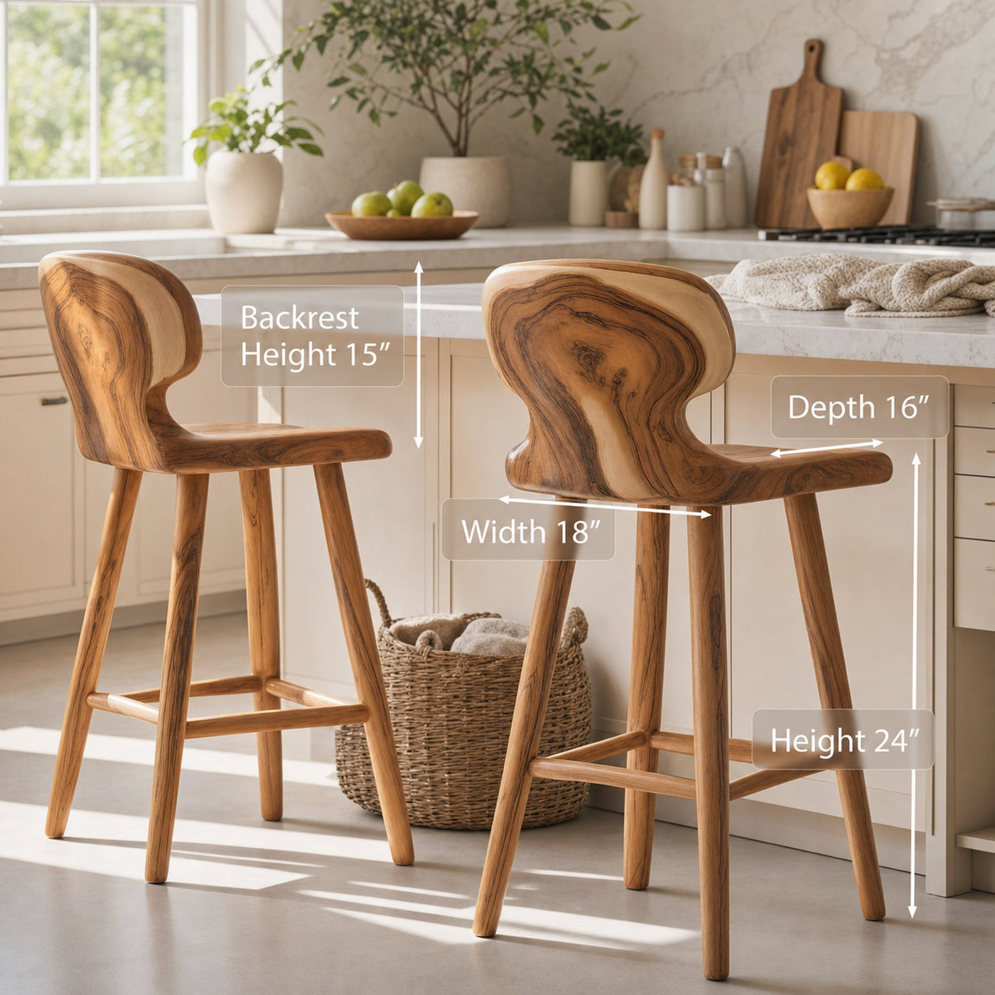 Modern Sculpted Bar Stools With Curved Backrest For Kitchen - product view 6
