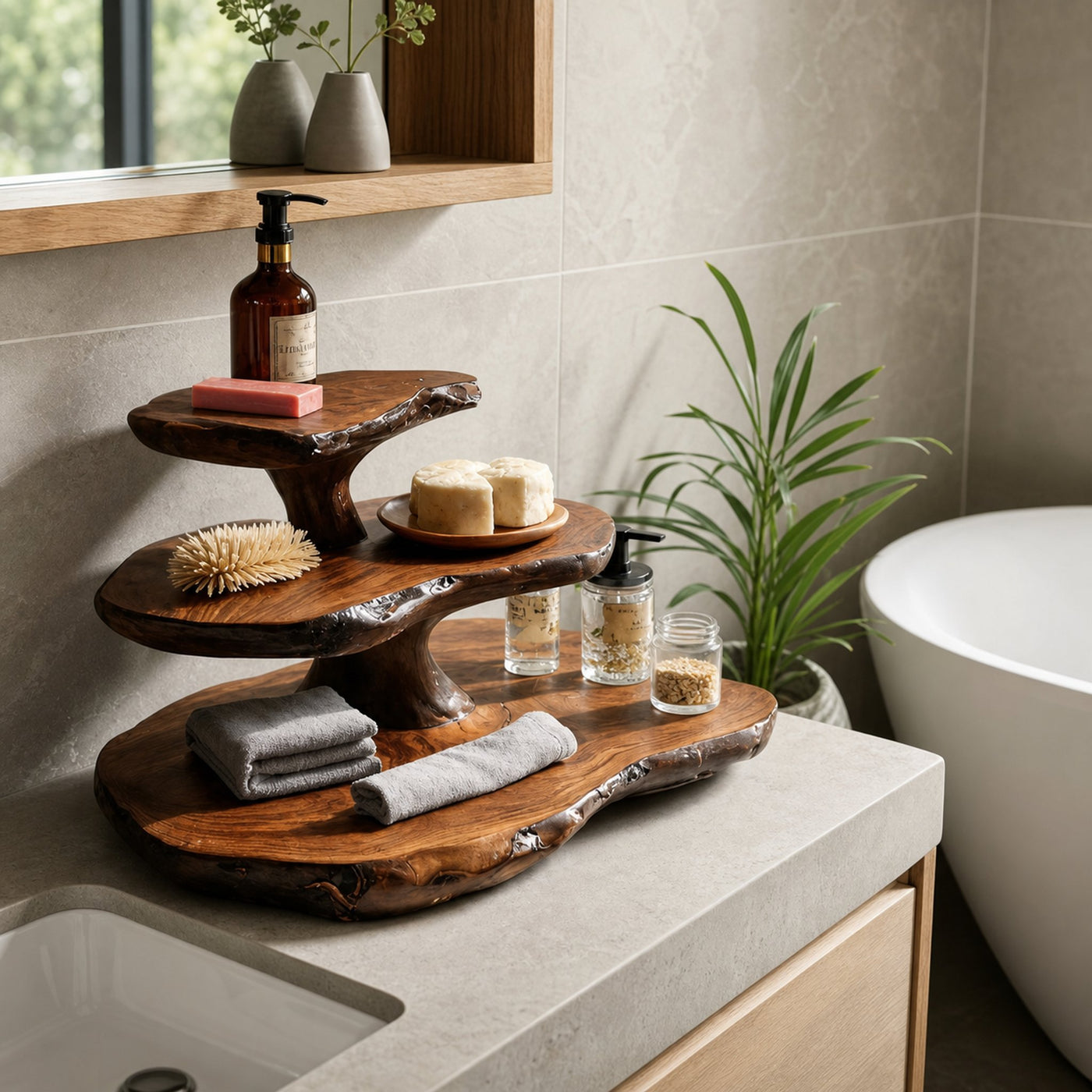 Modern Sculpted Bathroom Shelf Tiered For Clean Bathroom - product view 6