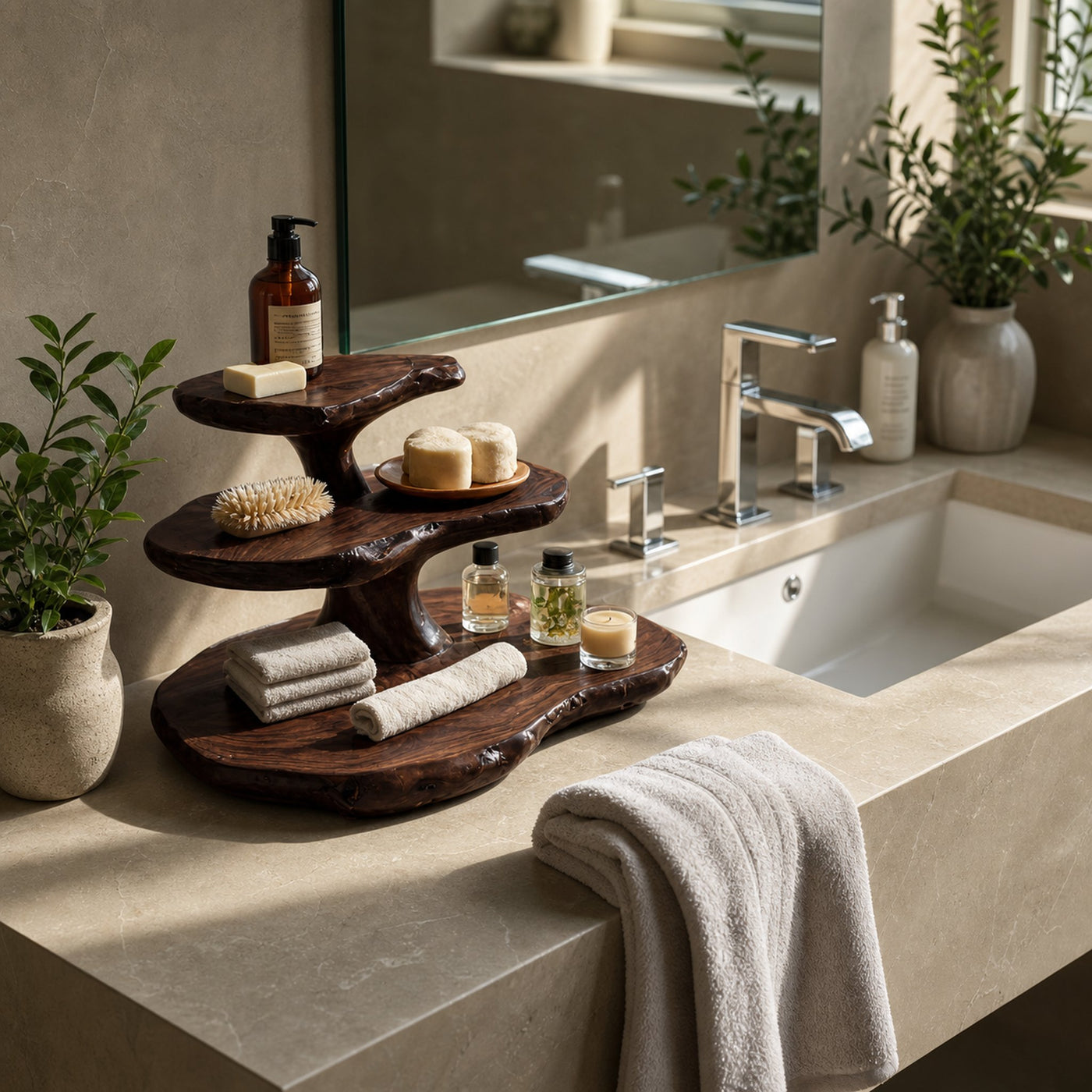 Modern Sculpted Bathroom Shelf Tiered For Clean Bathroom - product view 7