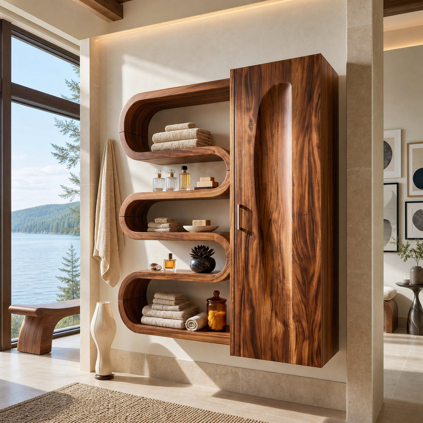 Modern Sculptural Bathroom Cabinet Wellness Room