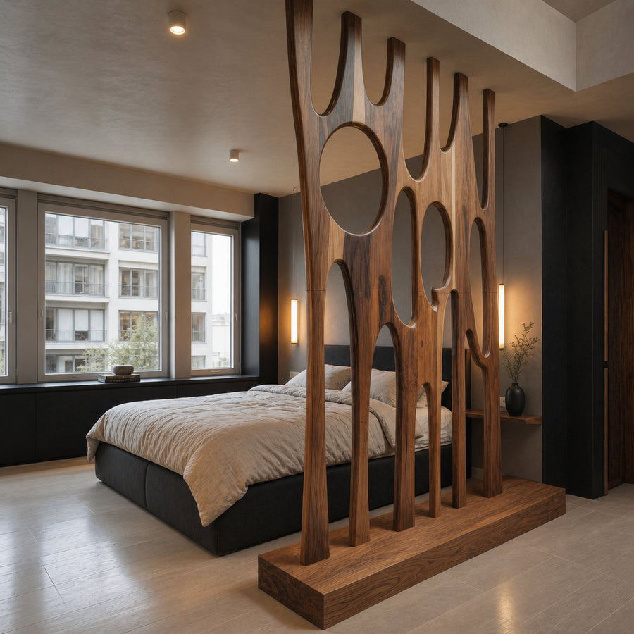 Modern Sculptural Room Divider With Artistic Carved For Bedroom