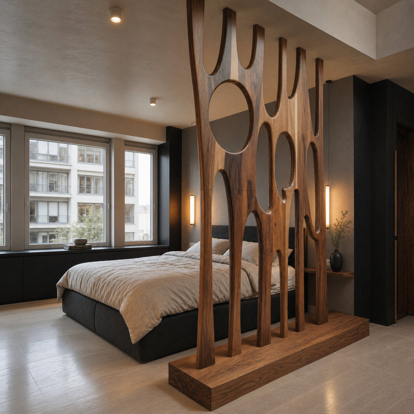 Modern Sculptural Room Divider With Artistic Carved For Bedroom