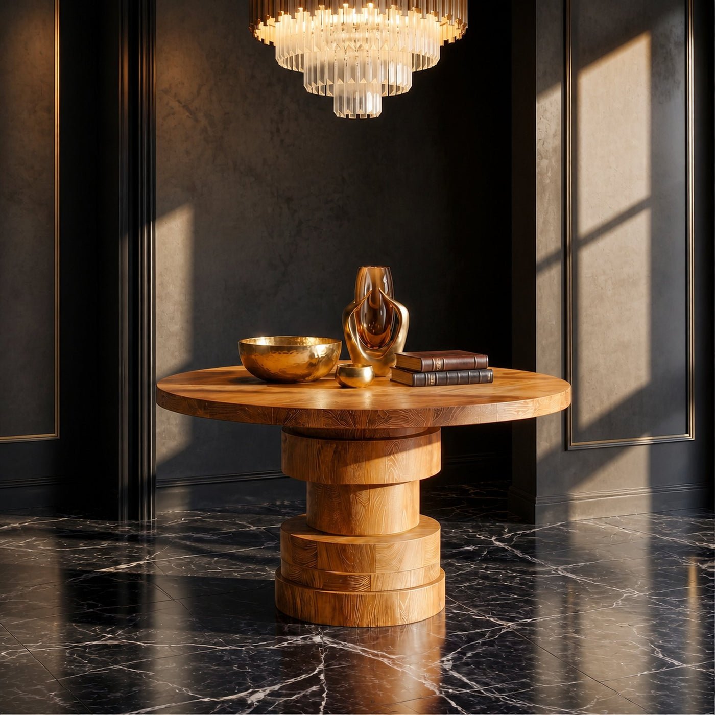Modern Sculptural Round Foyer Table For Entryway And Living Room
