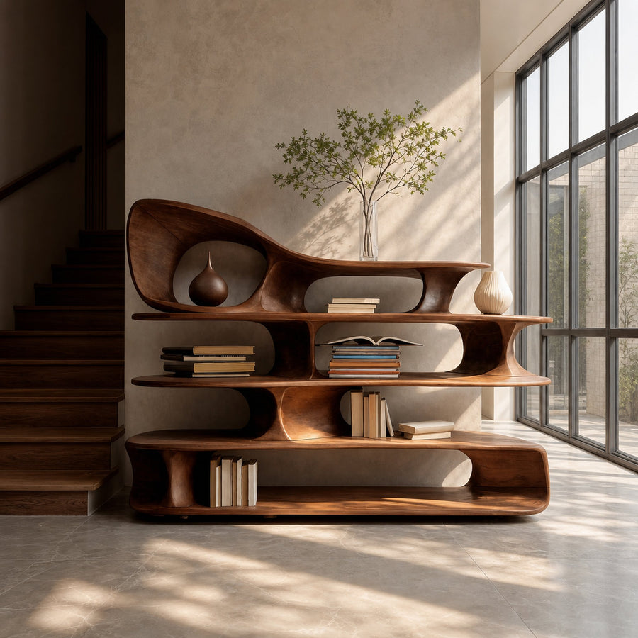 Modern Sculptural Standing Shelf For Living Room