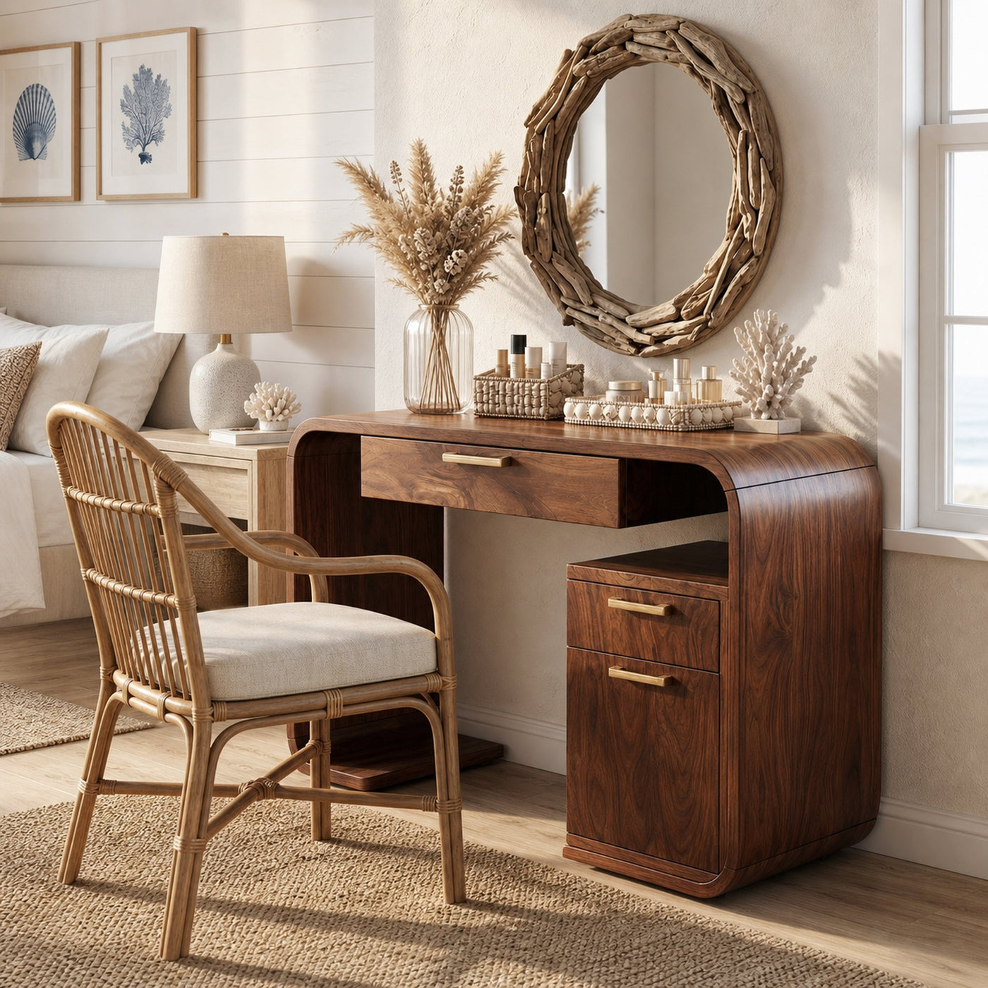 Modern Sculptural Vanity Table Bedroom Dressing Area Makeup Space
