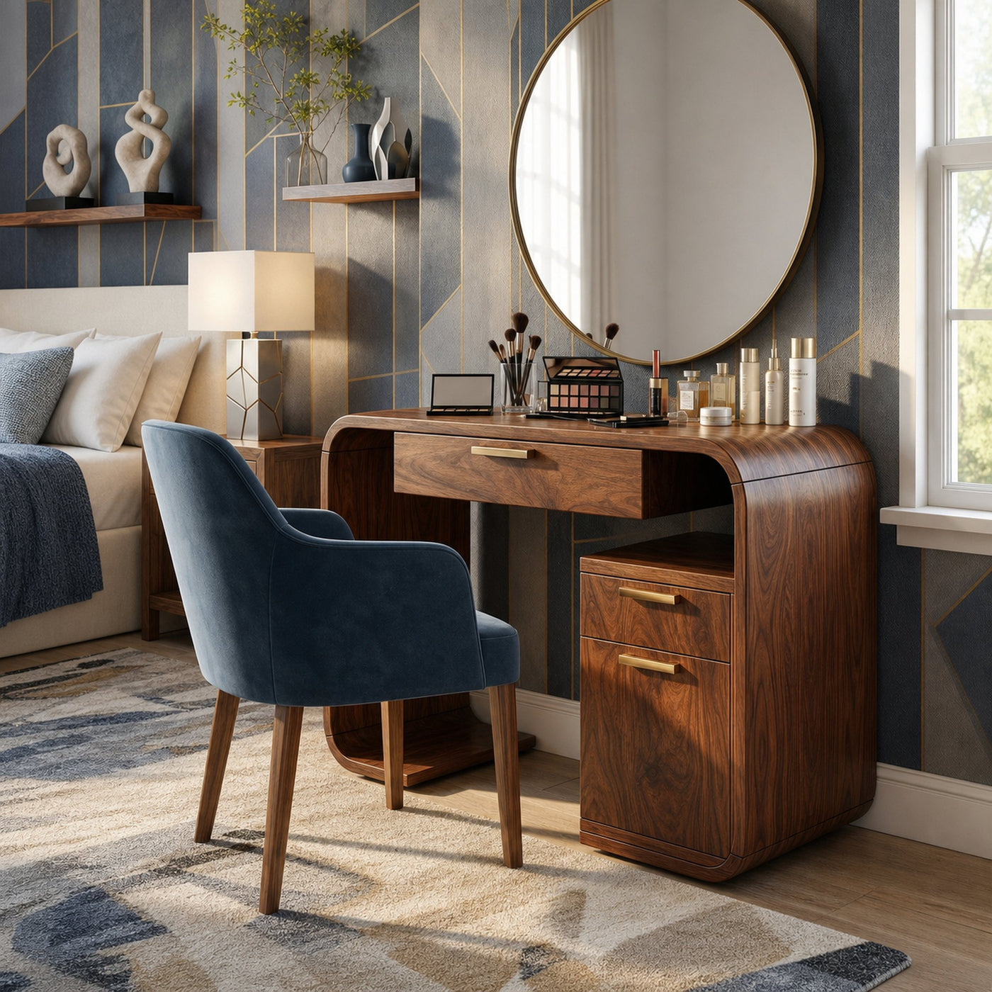 Modern Sculptural Vanity Table Bedroom Dressing Area Makeup Space - product view 6