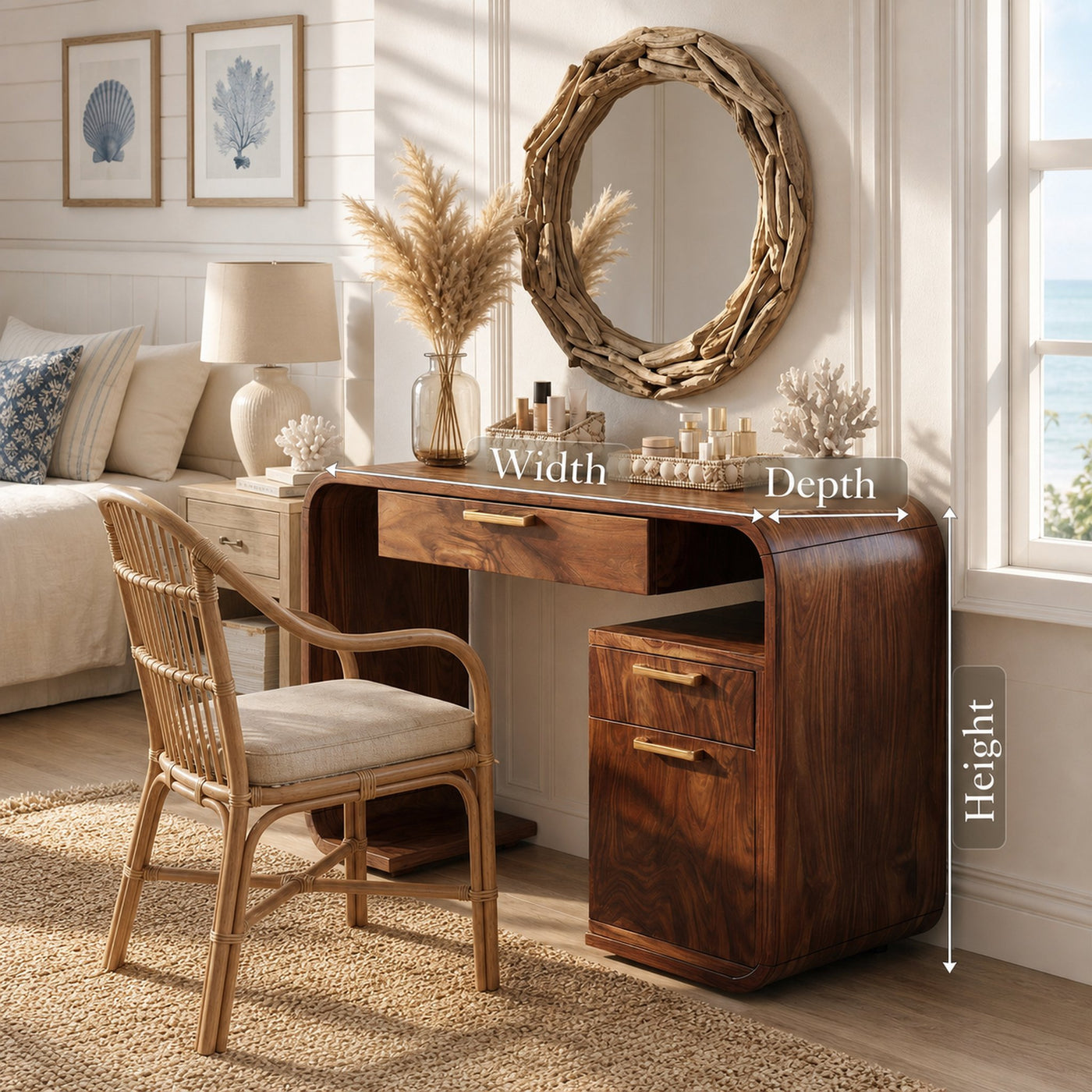 Modern Sculptural Vanity Table Bedroom Dressing Area Makeup Space - product view 8