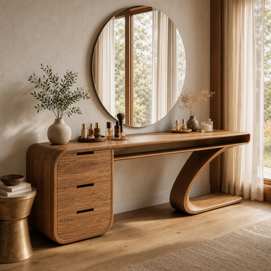 Modern Sculptural Vanity Table With Curved Design For Bedroom