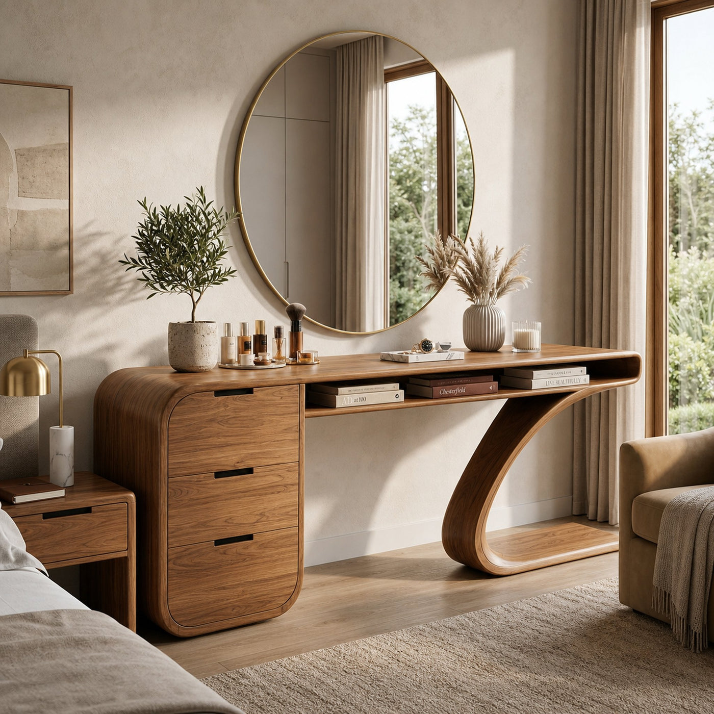 Modern Sculptural Vanity Table With Curved Design For Bedroom - product view 6