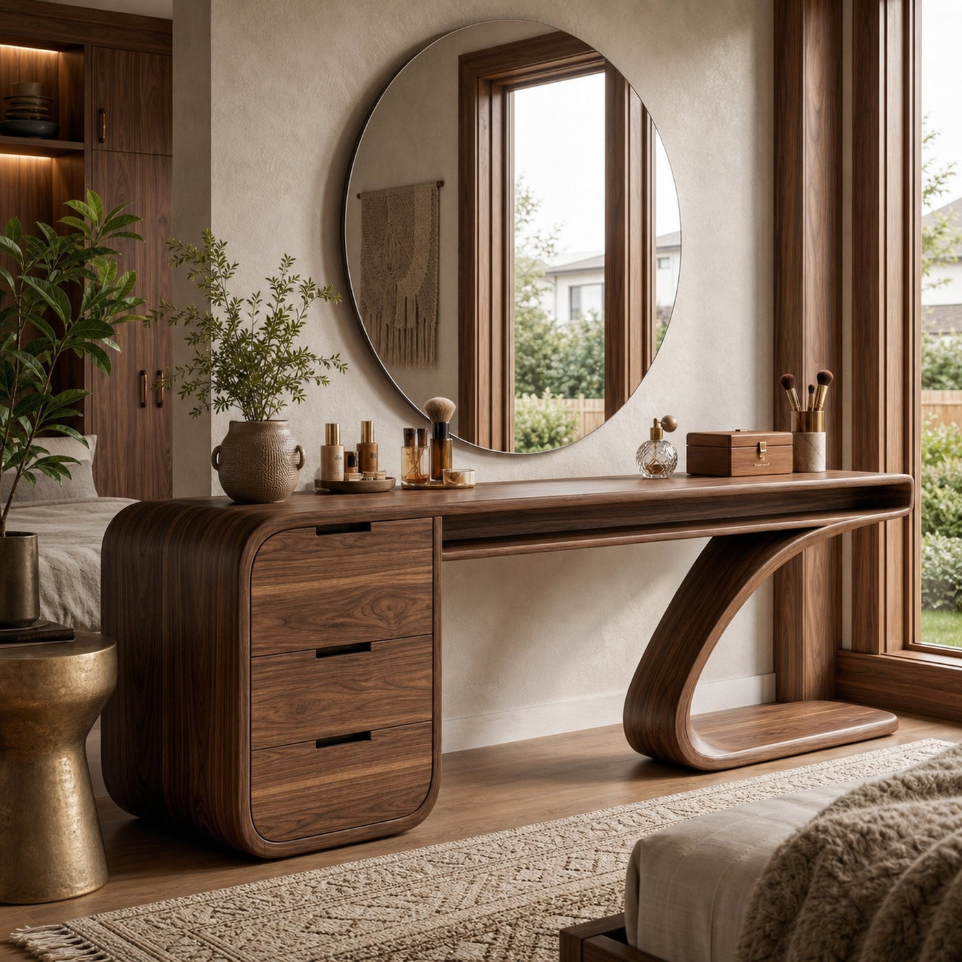 Modern Sculptural Vanity Table With Curved Design For Bedroom - product view 7