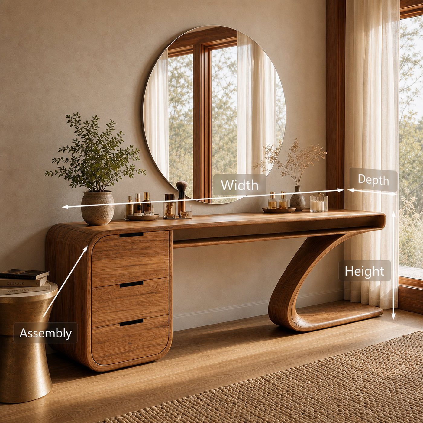 Modern Sculptural Vanity Table With Curved Design For Bedroom - product view 8