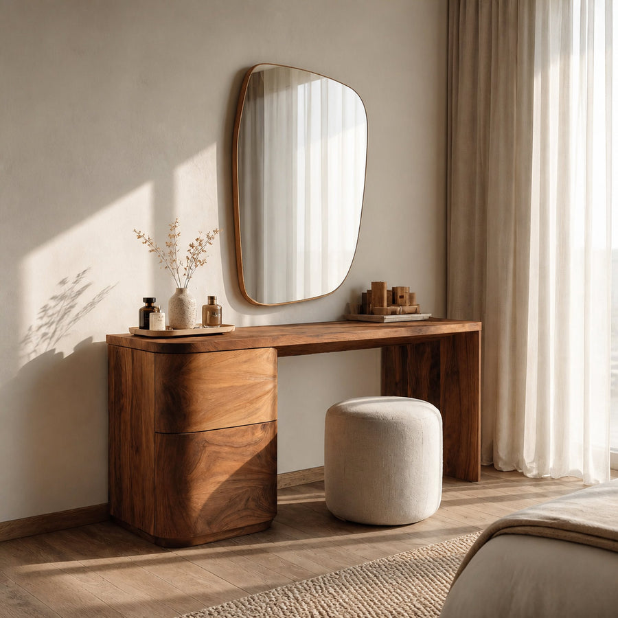 Modern Sculptural Vanity Table With Drawer Storage For Bedroom