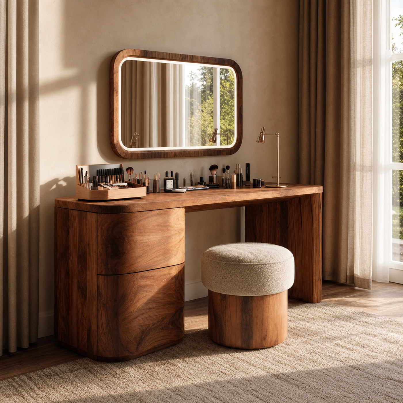 Modern Sculptural Vanity Table With Drawer Storage For Bedroom - product view 6