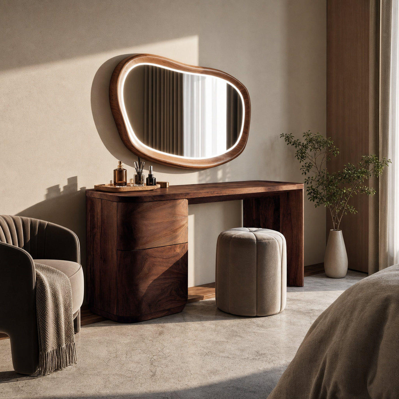 Modern Sculptural Vanity Table With Drawer Storage For Bedroom - product view 7