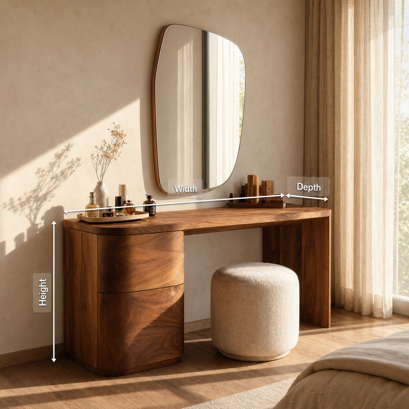 Modern Sculptural Vanity Table With Drawer Storage For Bedroom - product view 8