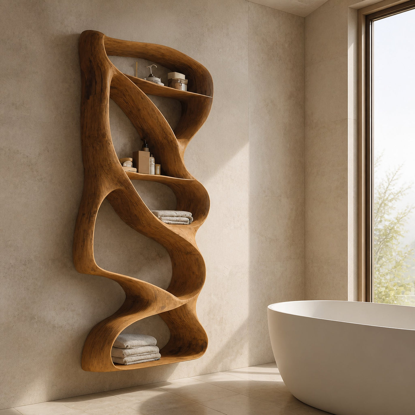Modern Sculptural Wall Shelf For Bathroom Interior