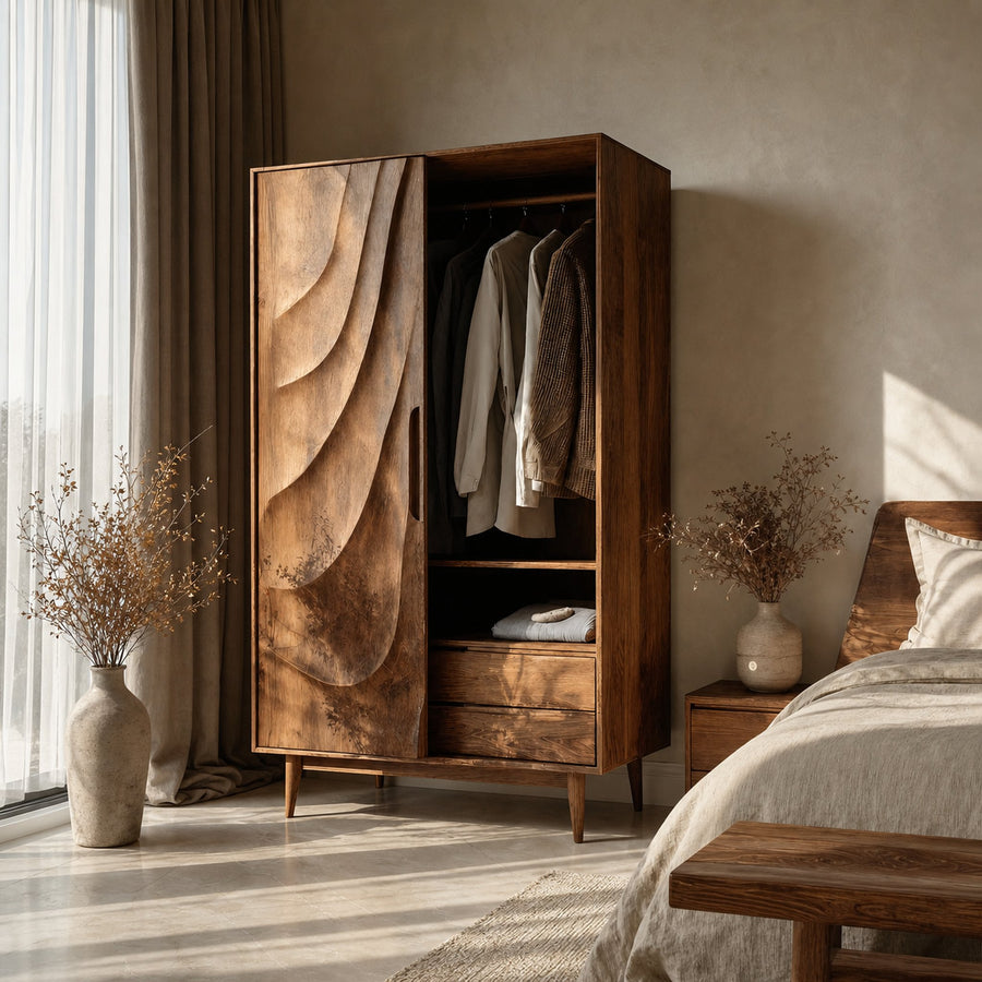 Modern Sculptural Wardrobe With Wave Doors For Bedroom