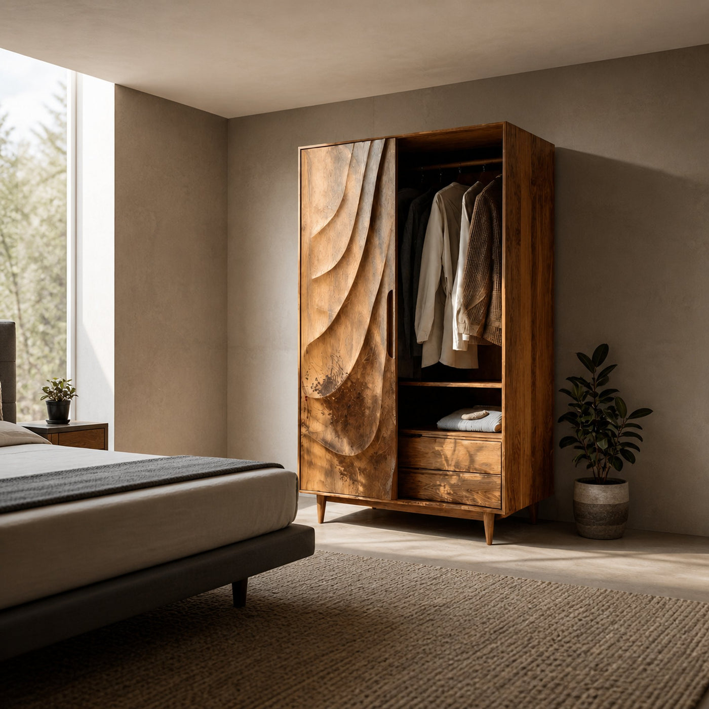 Modern Sculptural Wardrobe With Wave Doors For Bedroom - product view 6