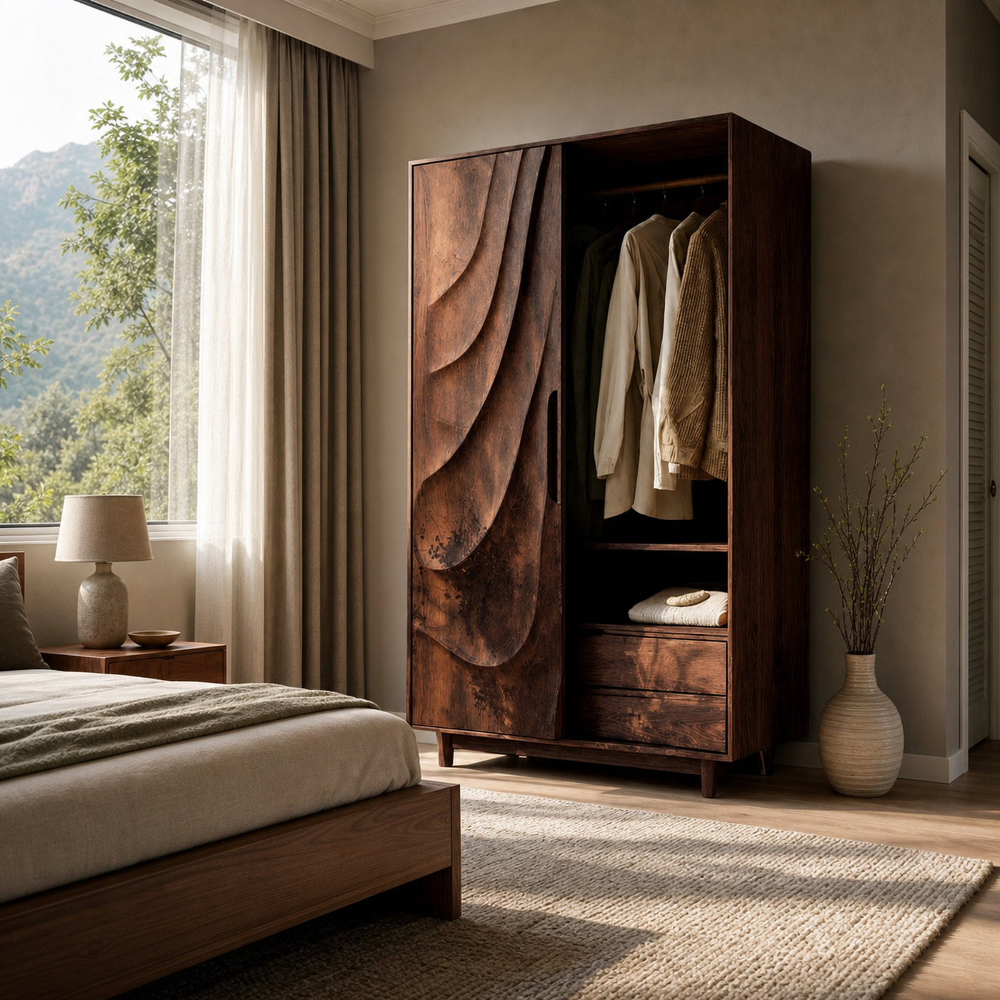 Modern Sculptural Wardrobe With Wave Doors For Bedroom - product view 7