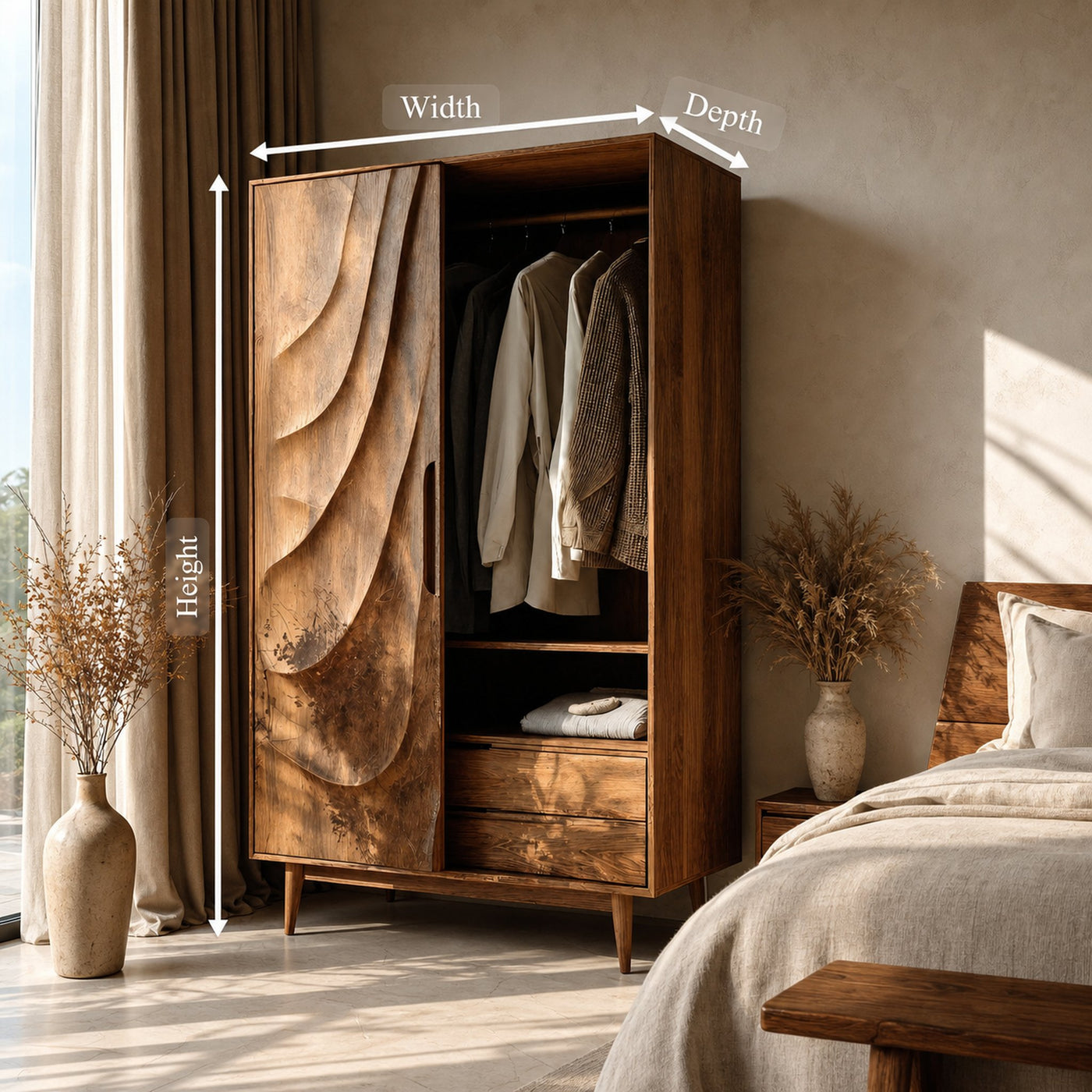 Modern Sculptural Wardrobe With Wave Doors For Bedroom - product view 8