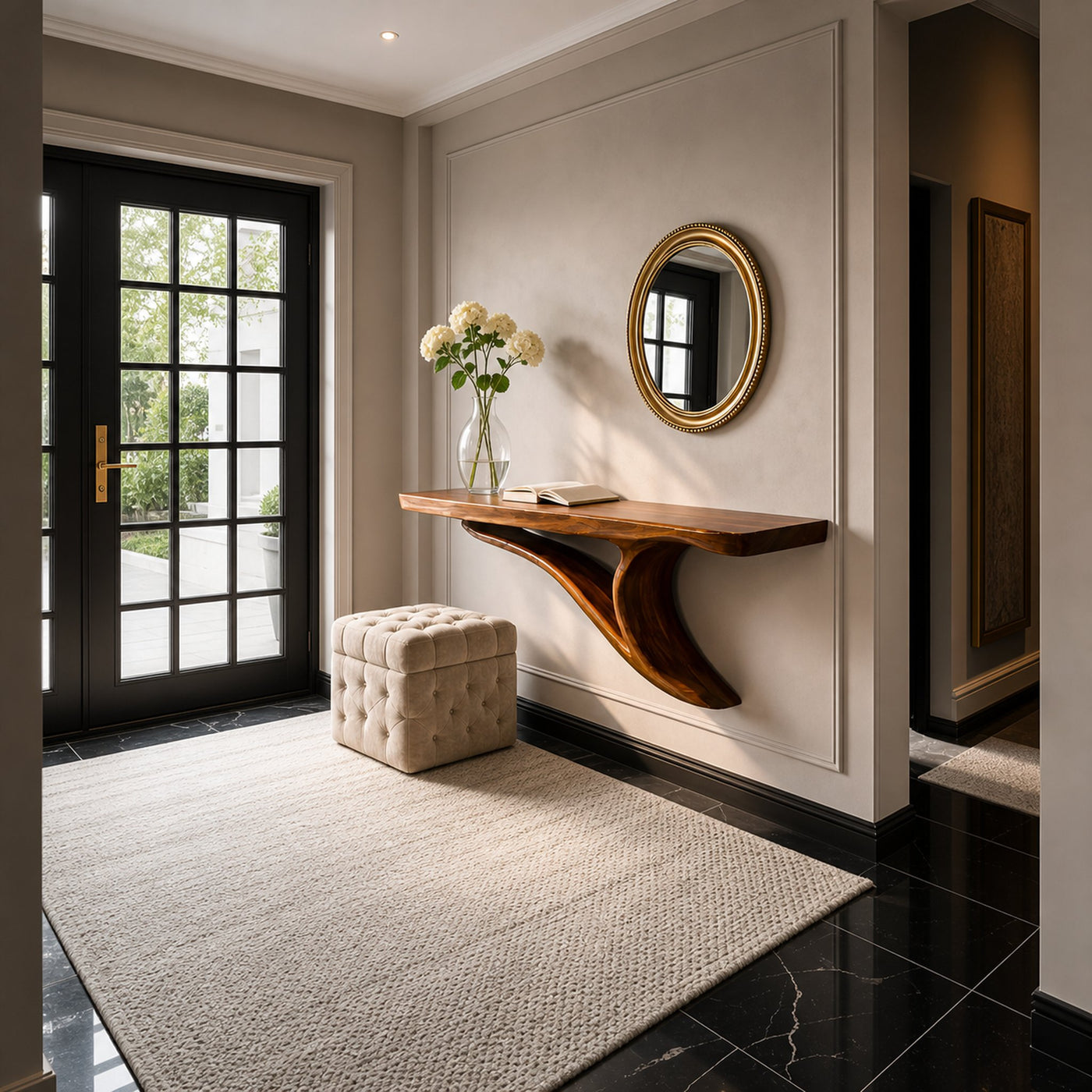 Modern Sculptural Wood Floating Shelf For Entryway Decor