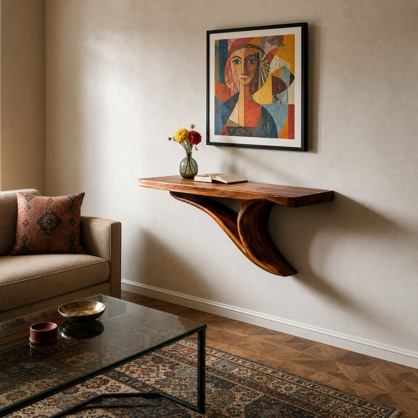 Modern Sculptural Wood Floating Shelf For Entryway Decor - product view 6