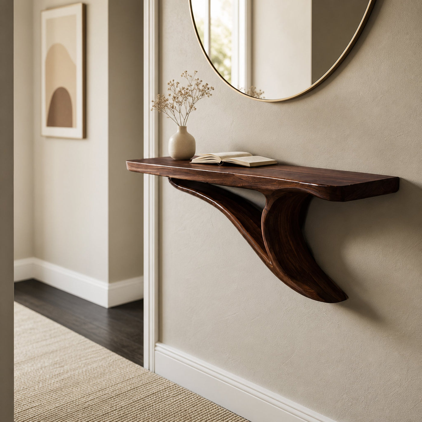 Modern Sculptural Wood Floating Shelf For Entryway Decor - product view 7