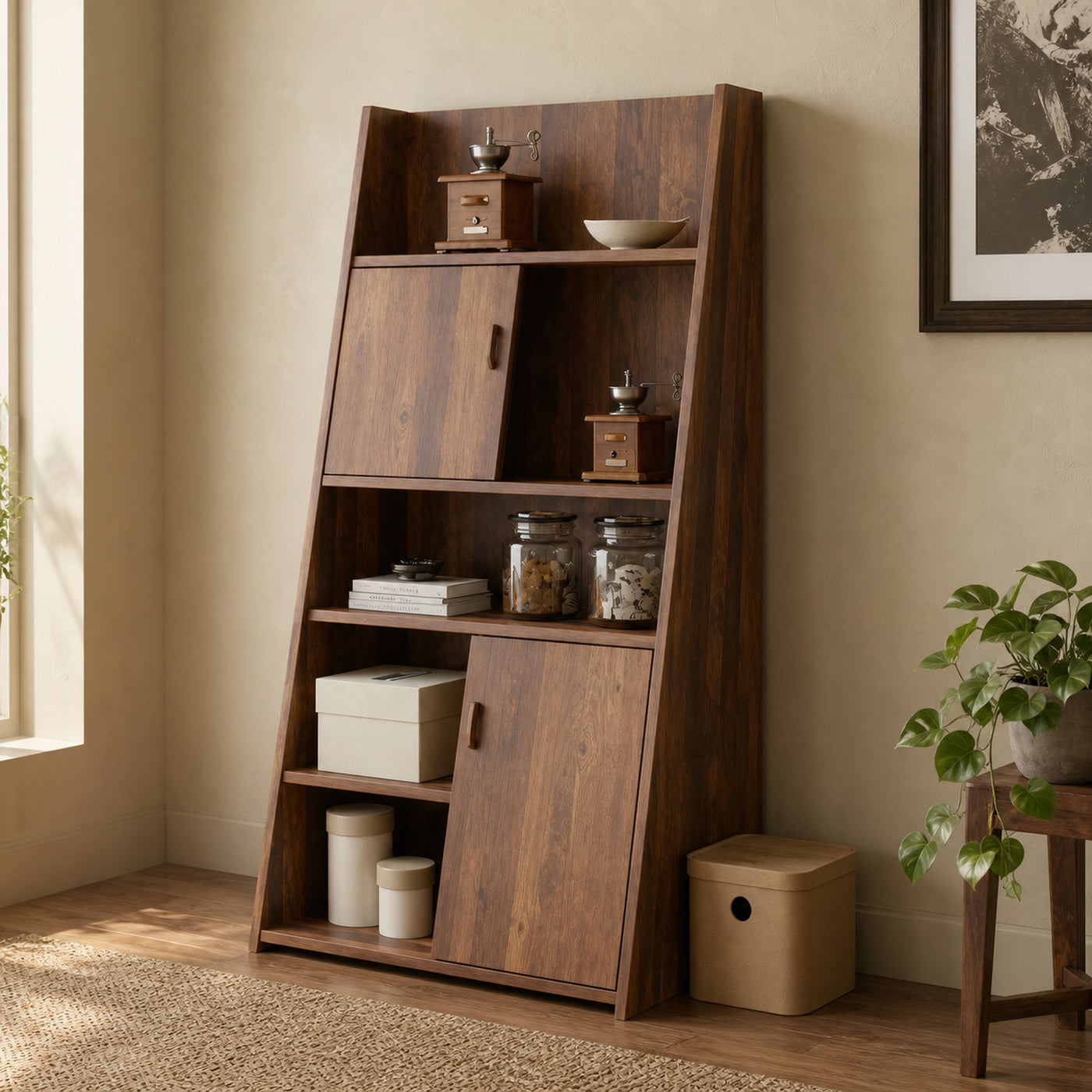 Modern Slanted Cabinet With Sliding Doors For Kitchen Entryway And Living Room