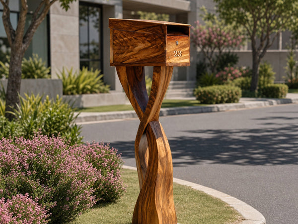 Modern Solid Wood Sculpture Mailbox For Garden Yard Decoration