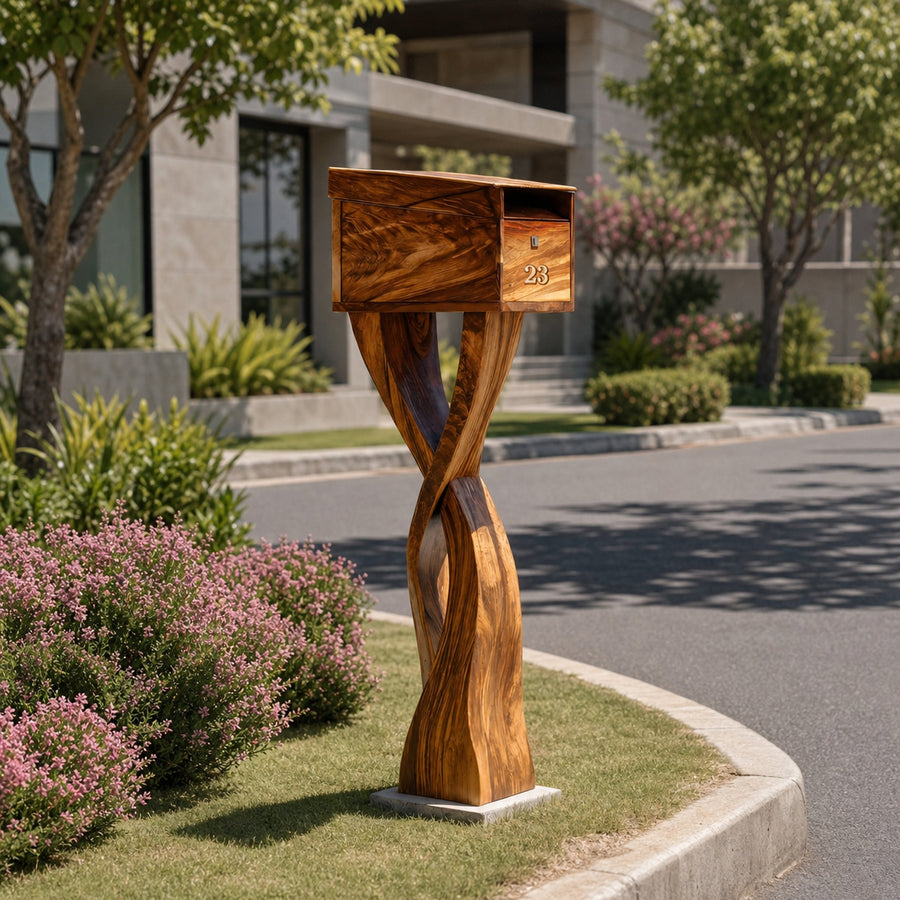 Modern Solid Wood Sculpture Mailbox For Garden Yard Decoration