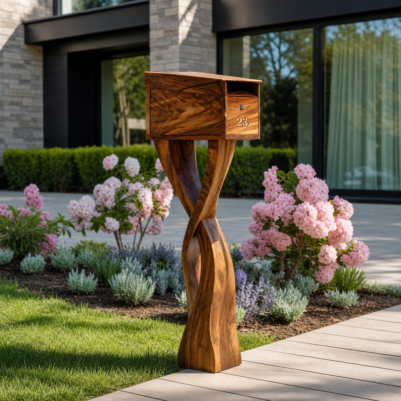 Modern Solid Wood Sculpture Mailbox For Garden Yard Decoration - product view 6