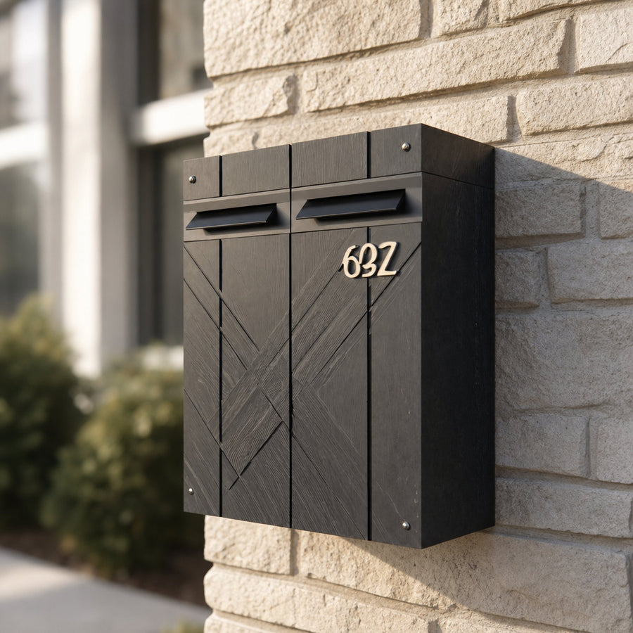 Modern Solid Wood Sculpture Mailbox For Outdoor Rustic Patio Design